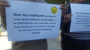 Miembros de la Marea Amarilla portaban carteles con preguntas para el Gobierno./María José Mateos.